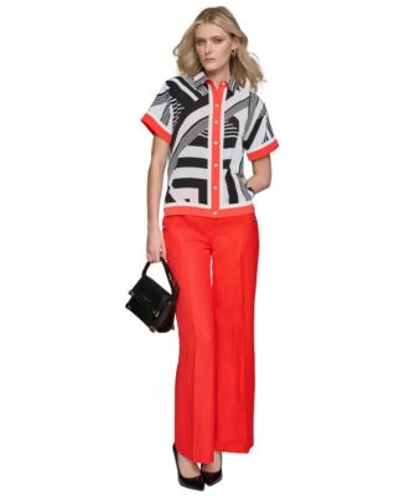 Karl Lagerfeld Paris Womens Printed Button Down Blouse Sailor Pants