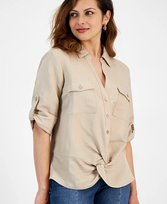 I.n.c. International Concepts Petite Linen-Blend Twist-Hem Shirt, Created for Macy's