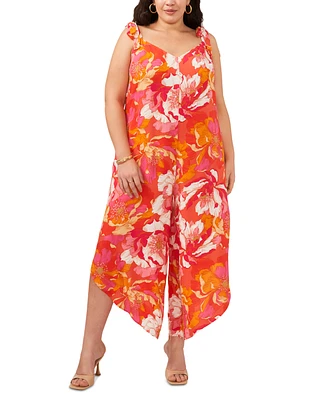 Vince Camuto Plus Floral-Print Tie-Strap Jumpsuit