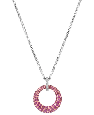 Effy Ruby (2-3/4 ct. t.w.) & Diamond Accent Circle 18" Pendant Necklace Sterling Silver (Also available Pink Sapphire Sapphire)