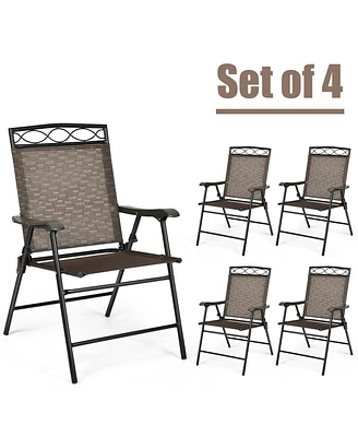 Gymax 4PCS Folding Chairs Patio Garden Outdoor w/ Steel Frame Armrest Footrest