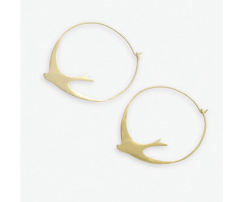 Ink + Alloy Brass Circle Bird Hoop Earrings 1.75"