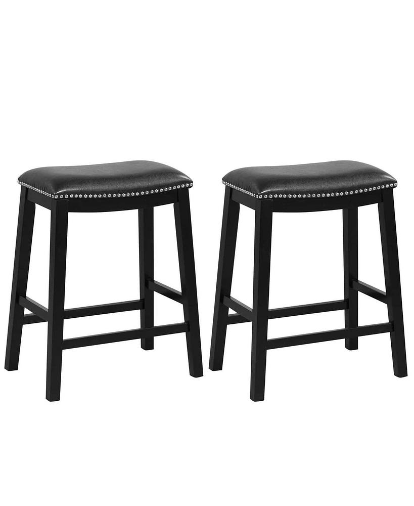 Costway 26-Inch Bar Stool Set of 2 Counter Height Saddle Stools with Upholstered Seat