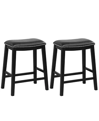 Costway 26-Inch Bar Stool Set of 2 Counter Height Saddle Stools with Upholstered Seat