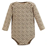 Hudson Baby Baby Girls Cotton Long-Sleeve Bodysuits, Leopard Pumpkin, 3-Pack