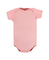 Hudson Baby Girls Cotton Bodysuits, Cinnamon Pink Prints, 7-Pack