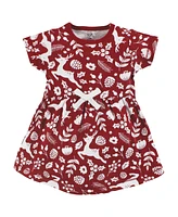 Touched by Nature Toddler Girls Organic Cotton Dress and Cardigan, Red Winter Folk