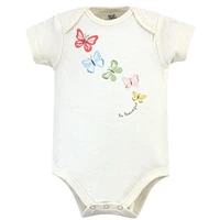 Touched by Nature Baby Girls Organic Cotton Bodysuits 5pk, Butterflies, 3-6 Months