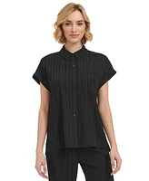 Calvin Klein Women's Short Sleeve Crinkle Button Down