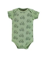 Hudson Baby Boys Unisex Cotton Bodysuits, Tractor, 3-Pack