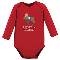 Hudson Baby Boys Unisex Cotton Long-Sleeve Bodysuits, Moose Be Christmas, 3-Pack