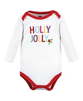 Hudson Baby Girls Cotton Long-Sleeve Bodysuits, Merry and Bright, 3-Pack