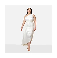 Rebdolls Plus Size Calla Lily Satin Pleated Midi Shift Dress