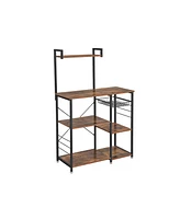 Slickblue Baker s Rack With Shelves, Wire Basket, 6 S-hooks, Microwave Oven Stand