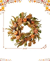 Glitzhome 24"D Fall Pumpkin Leaf Floral Wreath
