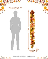 Glitzhome 6ft Fall Sunflower, Maple Leaf and Berry Garland