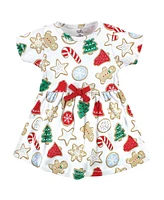 Touched by Nature Toddler Girls Organic Cotton Dress and Cardigan 2pck, Christmas Cookies