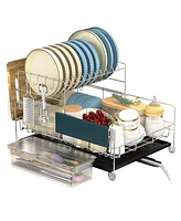 Sugift 2-Tier Detachable Stainless Steel Dish Drying Rack with Cutlery Box and Cup Holder