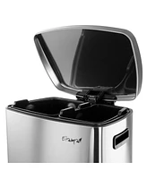 Elama 40 Liter 2 Compartment Large 10.6 Gallon Split Stainless Steel Step Trash Bin with Slow Close Mechanism