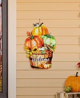 Glitzhome 30.25"H Fall Metal Pumpkins with Barrel Yard Stake