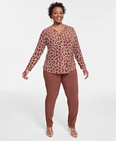 I.N.C. International Concepts Plus Size Animal Print Zip Pocket Blouse Plus Size Bengaline Skinny Pants Created For Macys