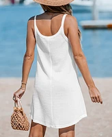 Cupshe Women's White Waffle Knit Sleeveless Scoop Neck Mini Cover-Up