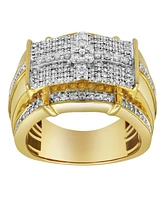 LuvMyJewelry Banner of Bling Natural Certified Diamond 1.24 cttw Round Cut 14k Yellow Gold Statement Ring for Men