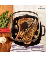 Cuisinel Cast Iron Square Grill Pan with Glass Lid - 10.5 Inch Pre-Seasoned Skillet