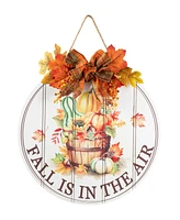 Glitzhome 15"D Fall Wooden Round Word Sign Door Hanger