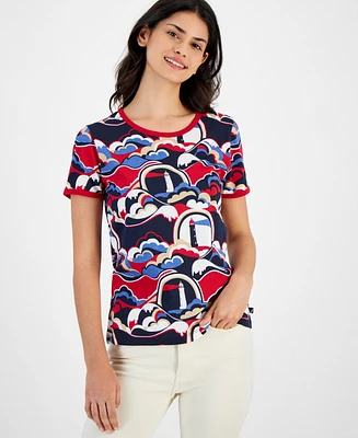 Nautica Jeans Women's Lighthouse-Print T-Shirt