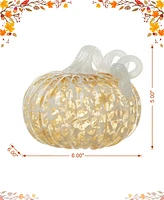 Glitzhome 6"D Fall Amber Dots Round Glass Pumpkin
