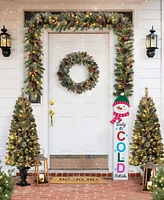 Glitzhome 54"H Christmas Wooden "Baby it's Cold Outside" Snowman Porch Sign with Fabric Dangling Legs