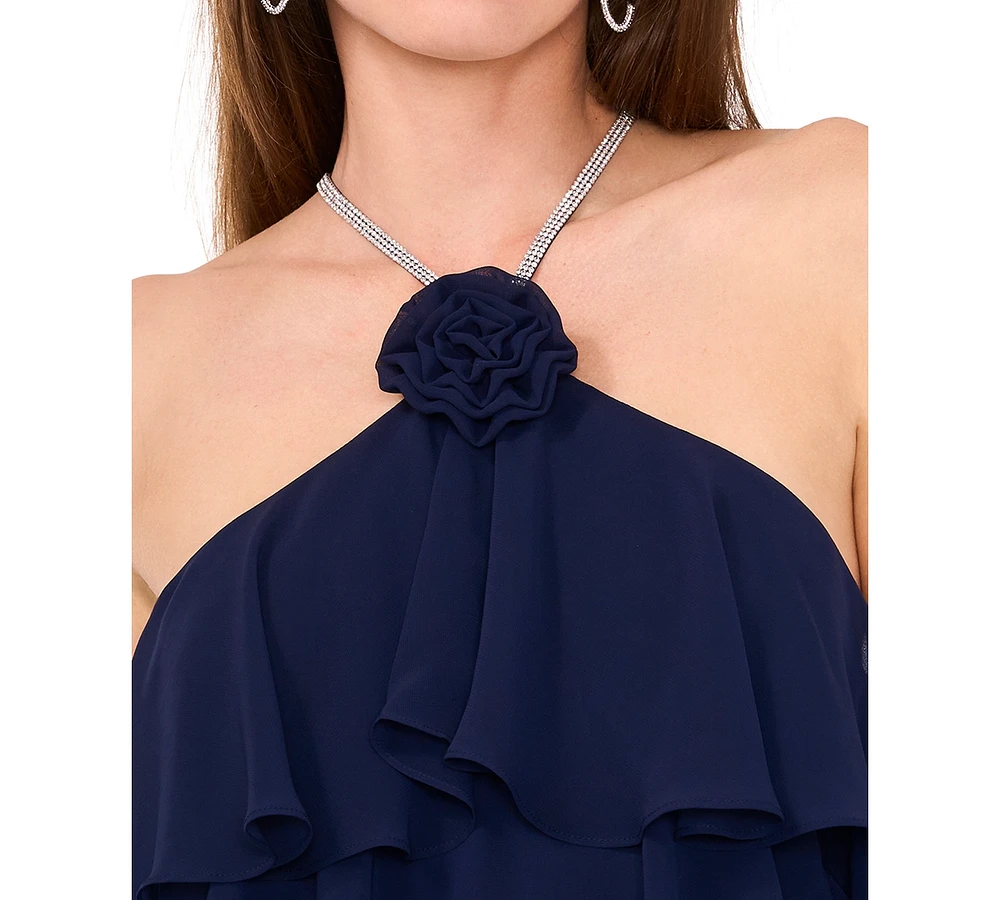 Msk Women's Embellished Tiered Halter Top