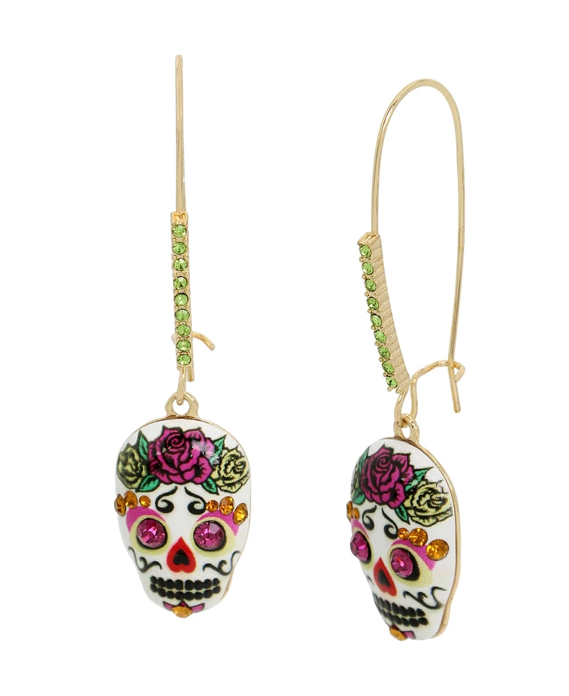 Betsey Johnson Faux Stone Sugar Skull Dangle Earrings