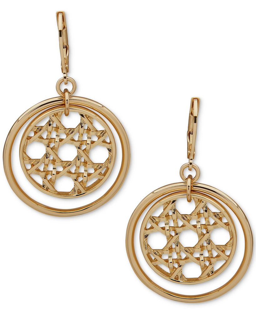 Anne Klein Gold-Tone Lattice Disc Orbital Drop Earrings