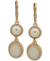 Anne Klein Gold-Tone Mother-of-Pearl & Stone Double Drop Earrings