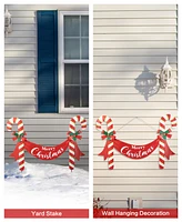 Glitzhome 36"L Christmas Metal "Merry Christmas" Candy Cane Yard Stake or Wall Decor