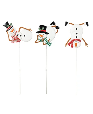 Glitzhome 24"H Set of 3 Christmas Metal Snowman Yard Stake or Wall Decor