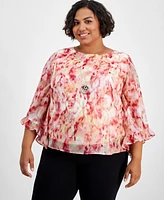 Jm Collection Plus Ruffled-Cuff Necklace Top, Created for Macy's