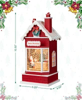 Glitzhome 10.5"H Lighted Santa's Workshop Waterglobe