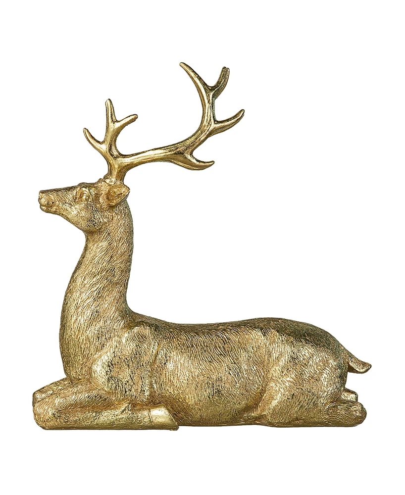 Glitzhome 11''H Resin Christmas Lying Reindeer Table Decor