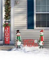 Glitzhome 32"H Set of 3 Christmas Metal Snowman and Happy Holidays Yard Stake