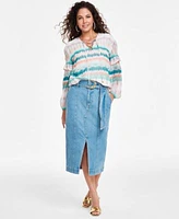 I.N.C. International Concepts Womens Printed Lace Up Blouse Denim Skirt Created For Macys