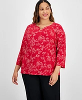 Jm Collection Plus 3/4-Sleeve Jacquard Top, Created for Macy's