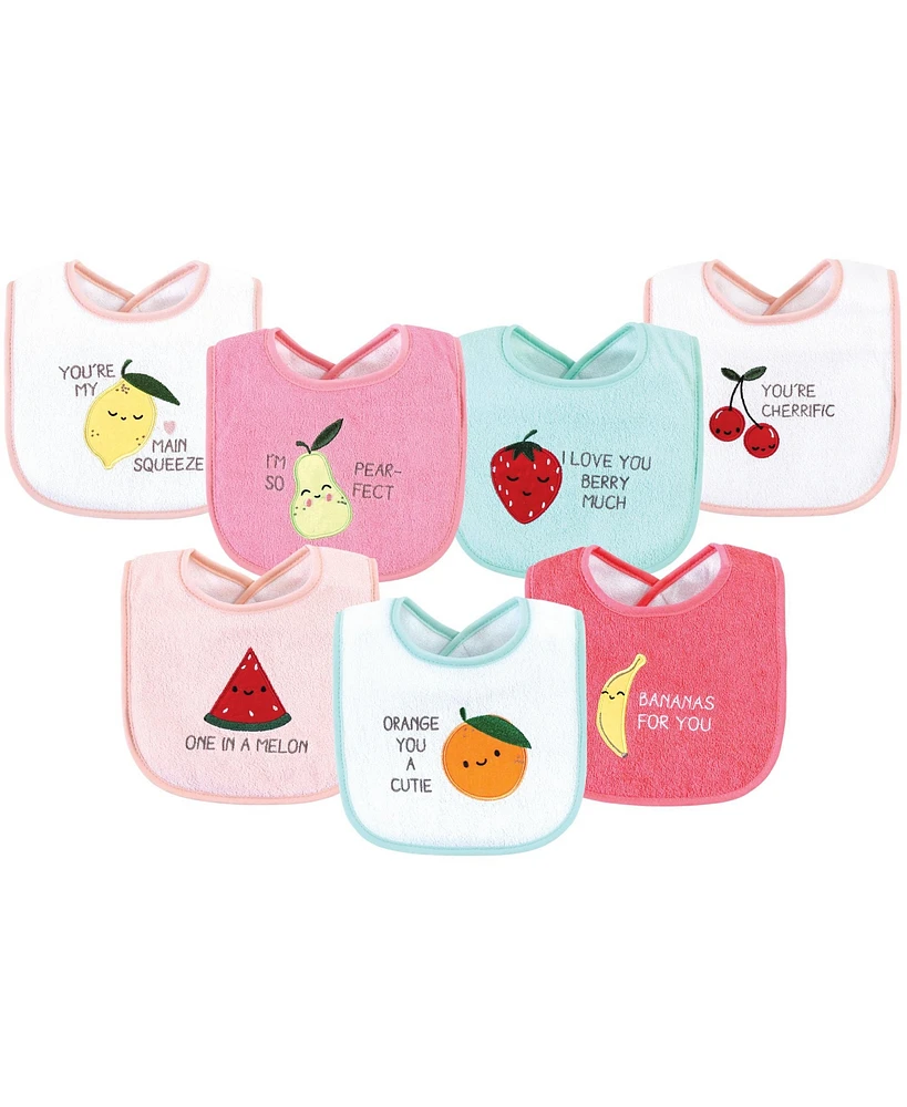 Hudson Baby Infant Girl Cotton Terry Drooler Bibs with Fiber Filling, Fruits, One Size