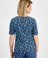 Style & Co Petite Printed Boat Neck Elbow-Sleeve Top, Created for Macy's