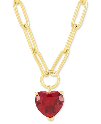 Lab-Grown Ruby Heart Solitaire Paperclip Link Pendant Necklace (4-1/6 ct. t.w.) in 14k Gold-Plated Sterling Silver, 18" + 2" extender