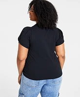 On 34th Trendy Plus Size Knot-Detail Puff-Sleeve Top, Created for Macy's