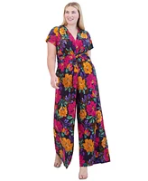 Vince Camuto Floral-Print Twist-Front Wide-Leg Jumpsuit