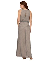 Adrianna Papell Women's Beaded Blouson Halter Gown